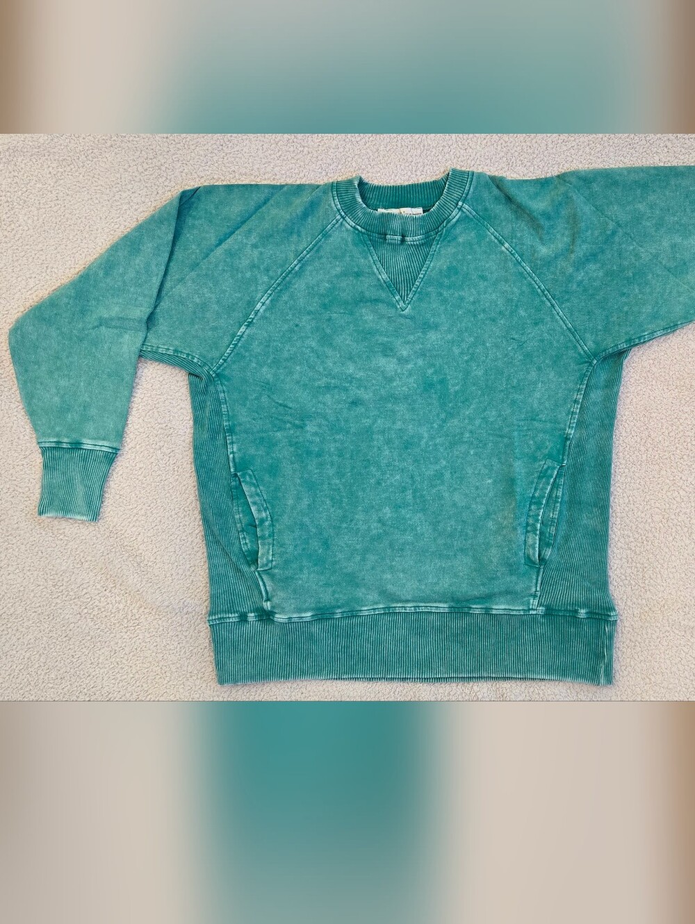 ​Zenana Acid Wash Ribbed Patchwork Sweatshirt - NWOT S M L